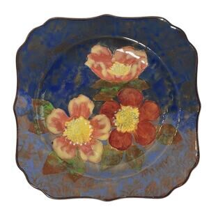 Vintage 40s Royal Doulton Square Dessert Plate Wild Rose Hand Painted D6227